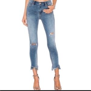 Free People Blue Distressed Ankle Jeans With Frayed bottom